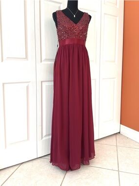 EVER PRETTY ~ Column silhouette sequined chiffon gown satin waistband size M